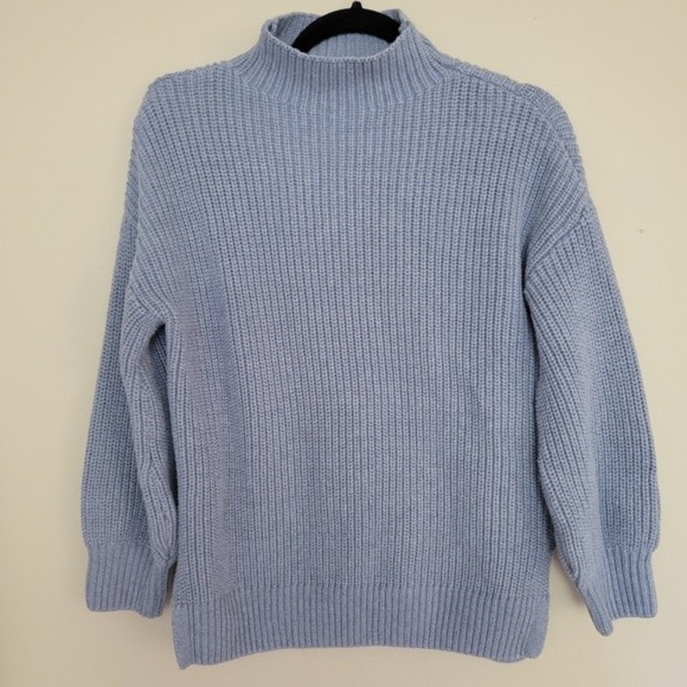 Cupcakes and Cashmere Mock Neck Ribbed Knit Chunky Sweater Size Small Light Blue